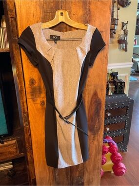 BCX Gray Textured Sheath Dress with Scoop Neck